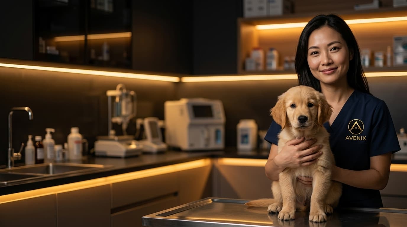 Bác sĩ thú y Việt Nam chăm sóc thú cưng tại phòng khám thú y AVENIX Vet